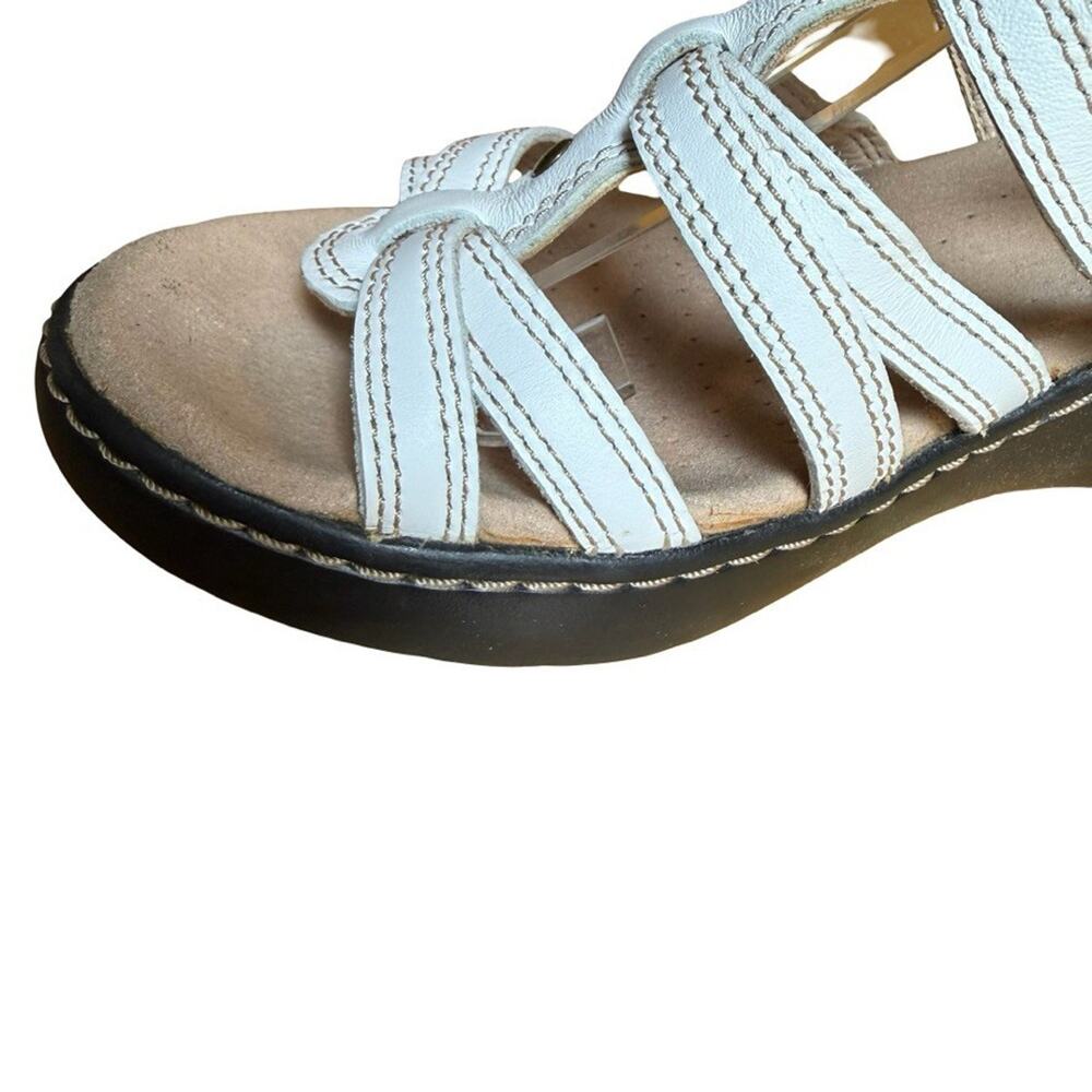 Clarks Leisa Janna White Wedge Slingback Sandals Leather Comfort Shoes sz 7 M - Picture 5 of 16